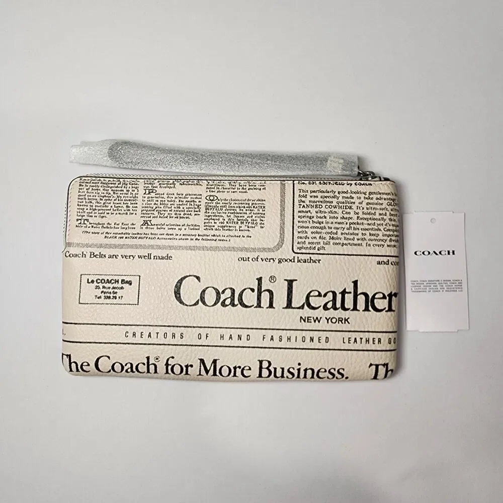 NWT COACH CDE80 Heritage Large Corner Zip Wristlet Newspaper Print v3